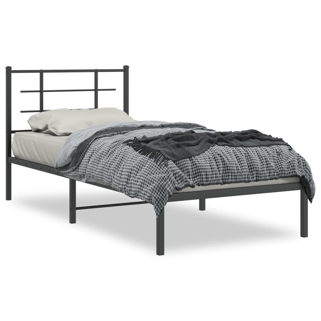 Cadre de lit métal sans matelas avec tête de lit noir 90x190 cm - XIOS