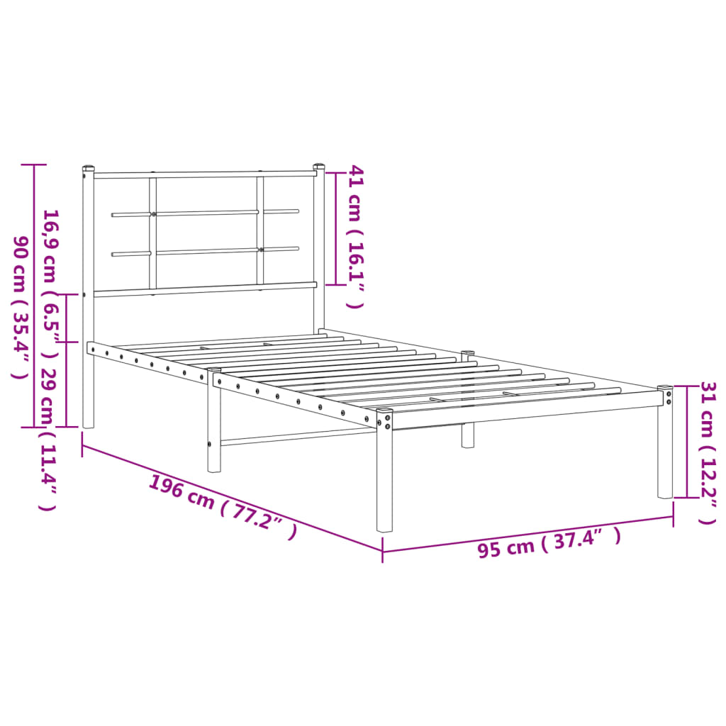 Cadre de lit métal sans matelas avec tête de lit noir 90x190 cm - XIOS