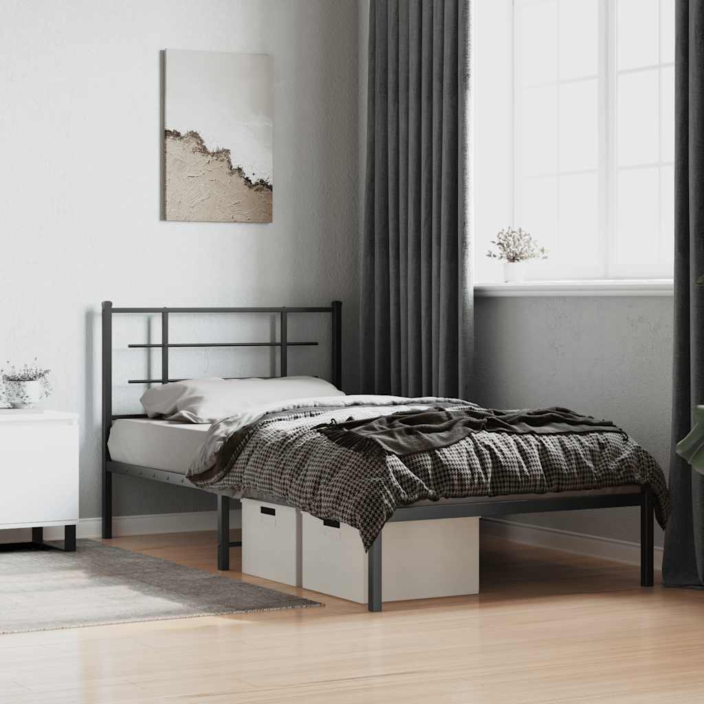 Cadre de lit métal sans matelas avec tête de lit noir 100x200cm - XIOS