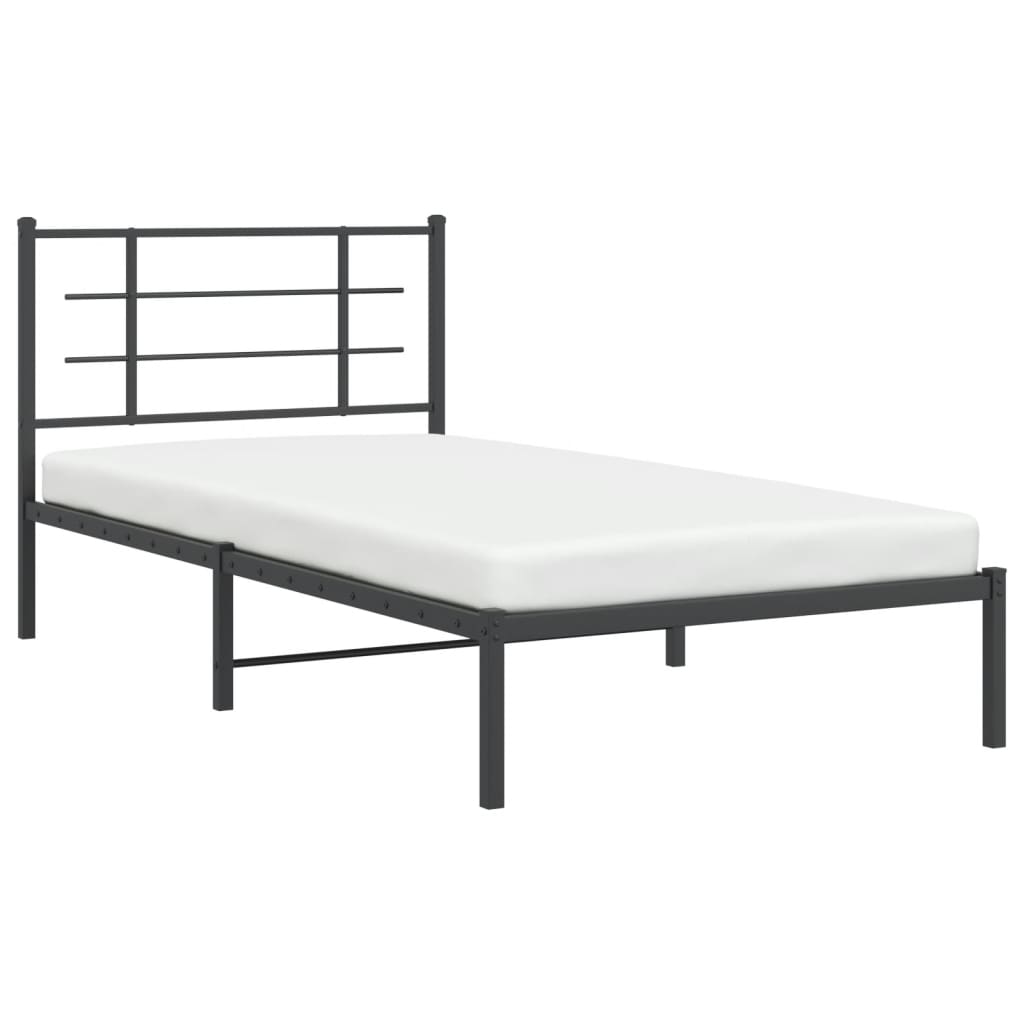 Cadre de lit métal sans matelas avec tête de lit noir 107x203cm - XIOS