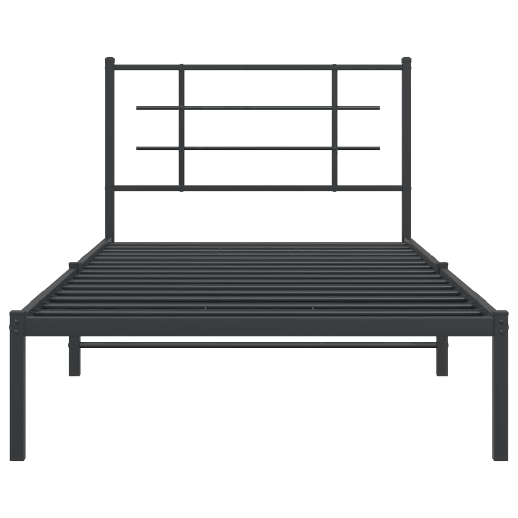 Cadre de lit métal sans matelas avec tête de lit noir 107x203cm - XIOS