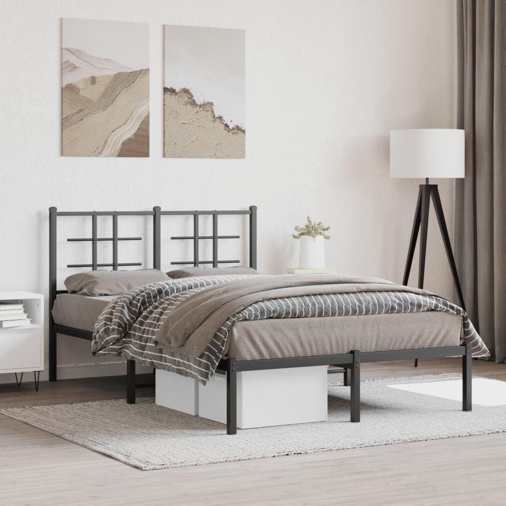 Cadre de lit métal sans matelas avec tête de lit noir 120x190cm - XIOS