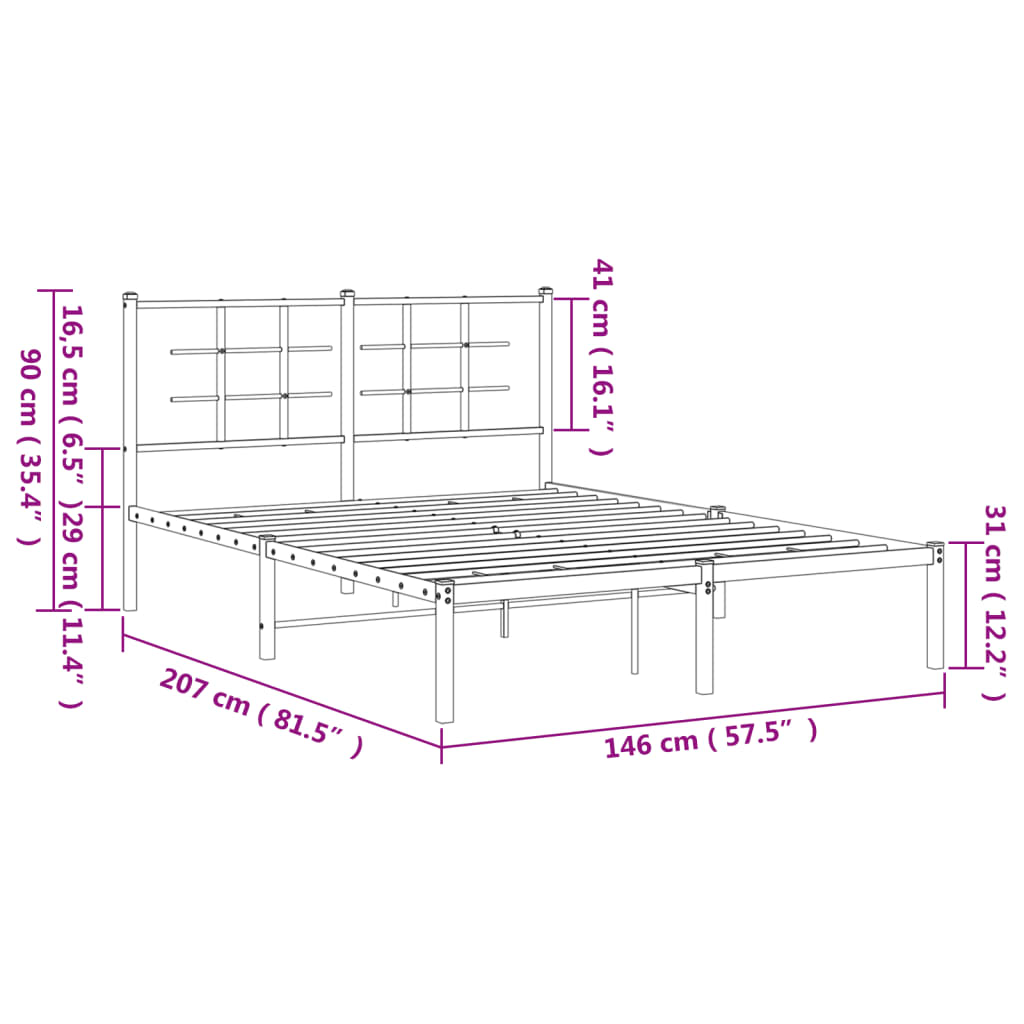 Cadre de lit métal sans matelas avec tête de lit noir 140x200cm - XIOS