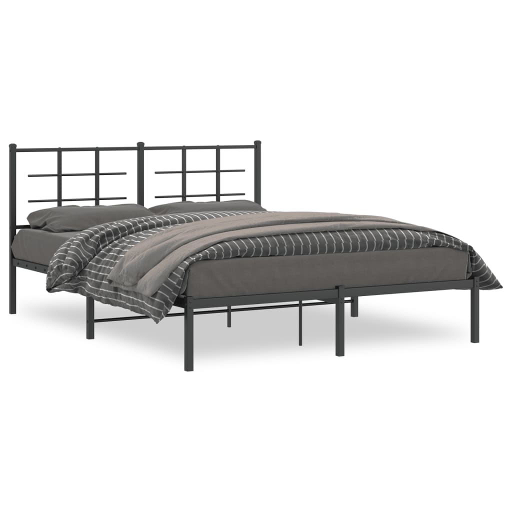 Cadre de lit métal sans matelas et tête de lit noir 160x200 cm - XIOS