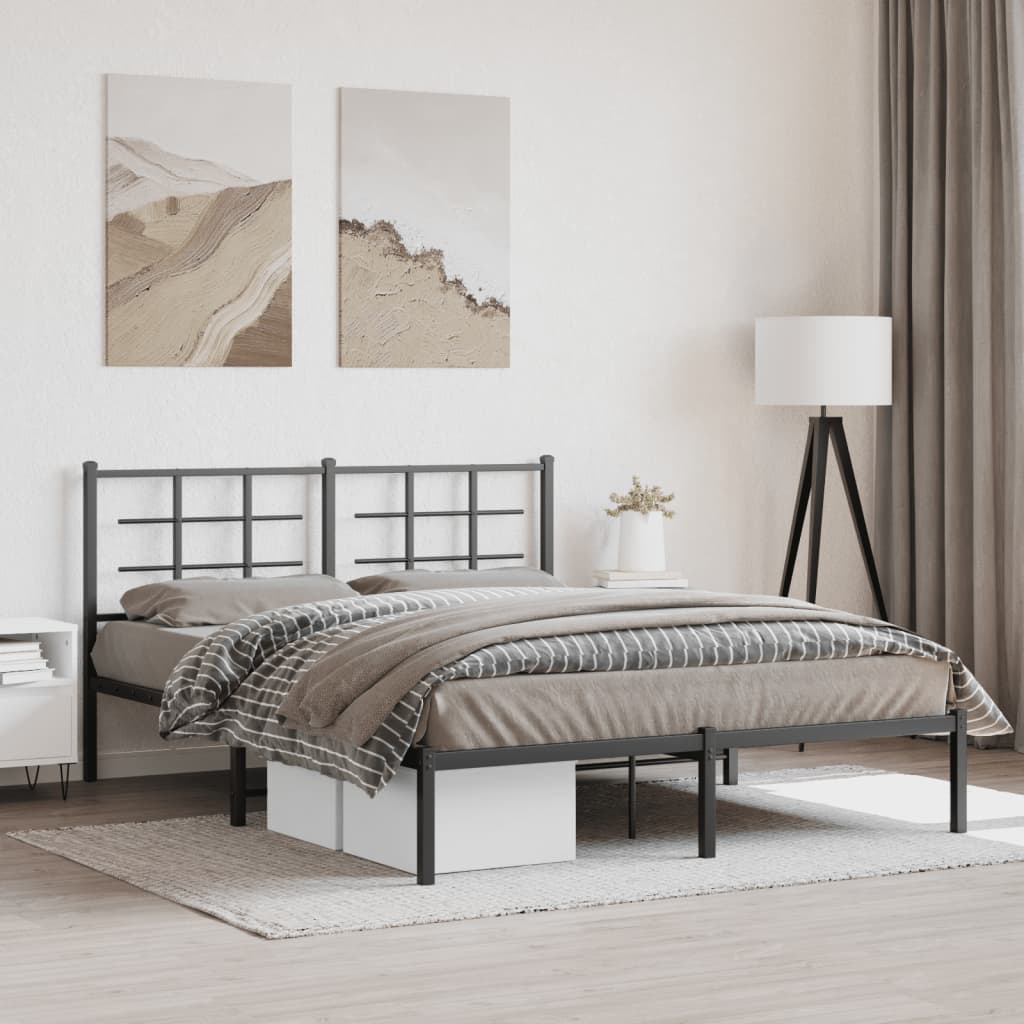 Cadre de lit métal sans matelas et tête de lit noir 160x200 cm - XIOS