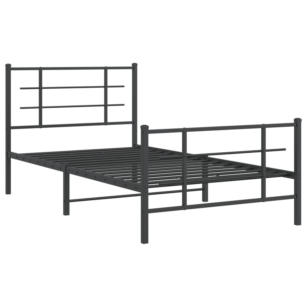 Cadre de lit métal sans matelas avec pied de lit noir 100x190cm - XIOS
