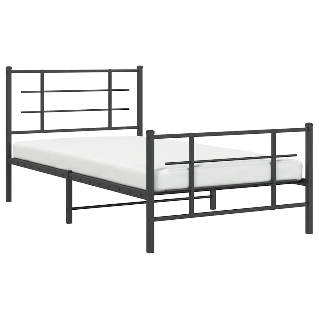 Cadre de lit métal sans matelas et pied de lit noir 100x200 cm
