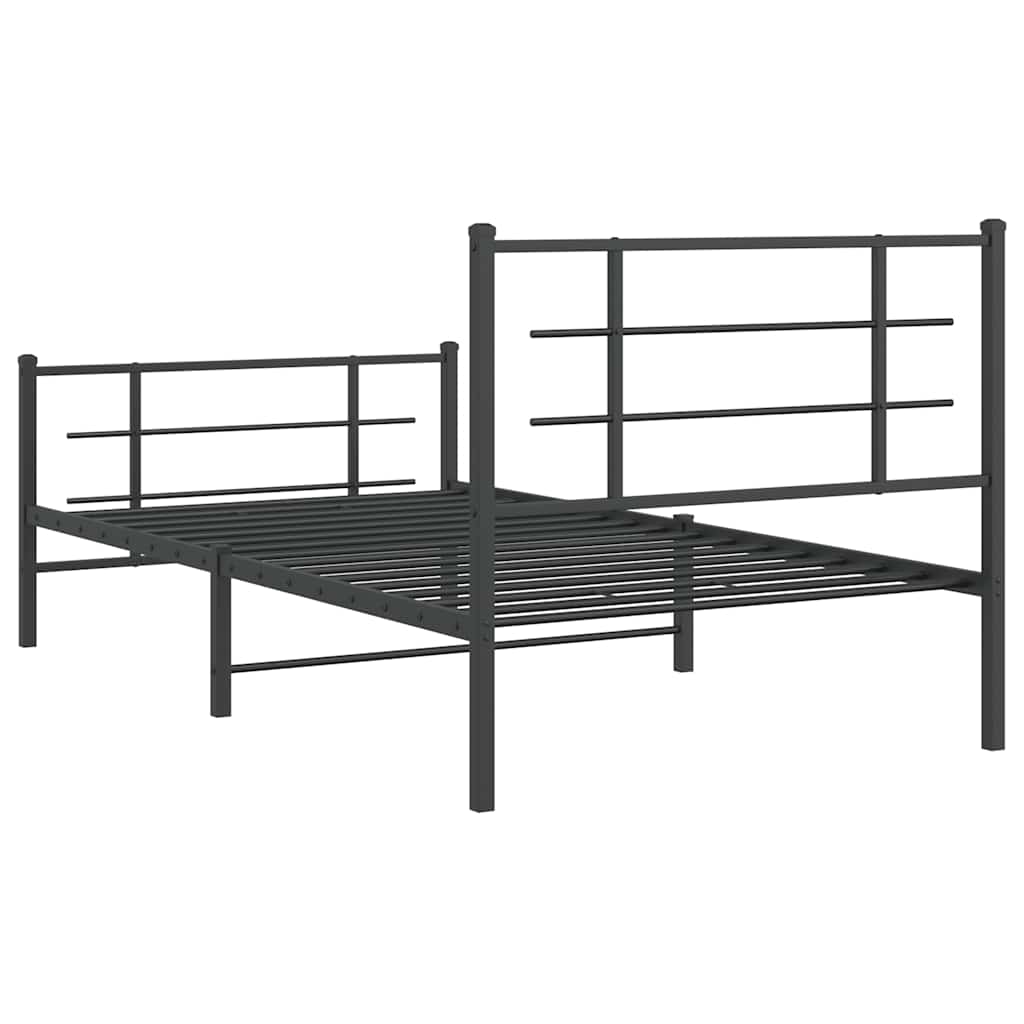 Cadre de lit métal sans matelas et pied de lit noir 100x200 cm
