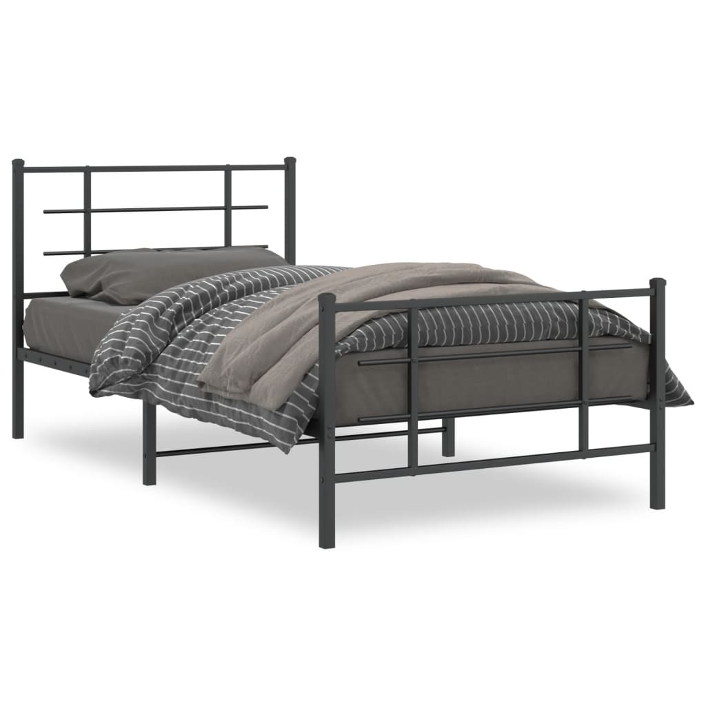 Cadre de lit métal sans matelas avec pied de lit noir 107x203cm - XIOS