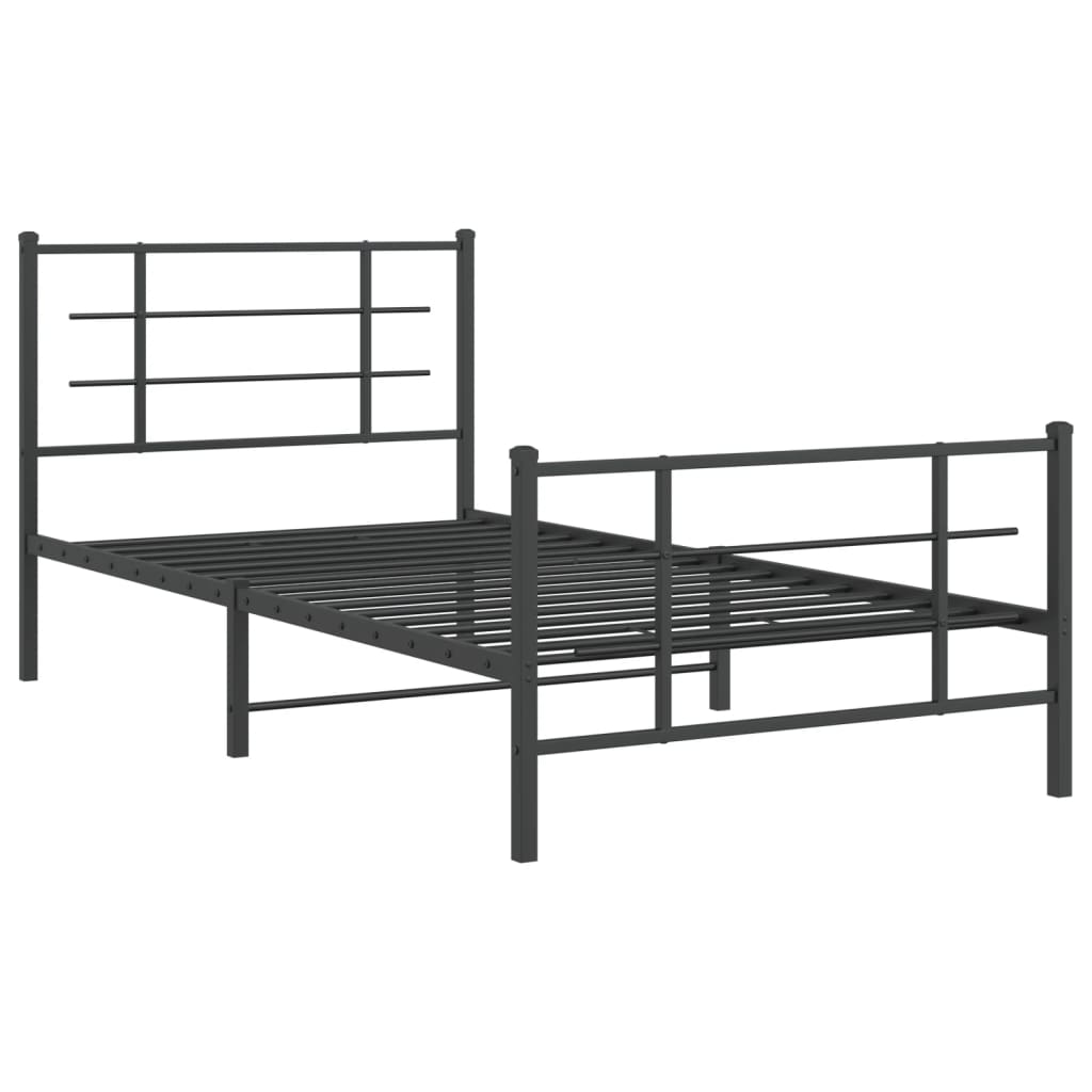 Cadre de lit métal sans matelas avec pied de lit noir 107x203cm - XIOS