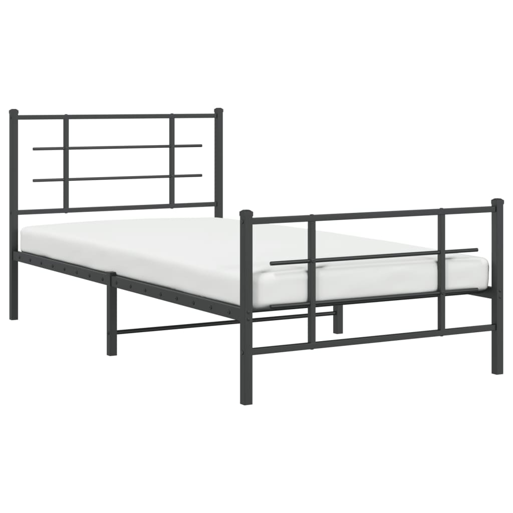Cadre de lit métal sans matelas avec pied de lit noir 107x203cm - XIOS