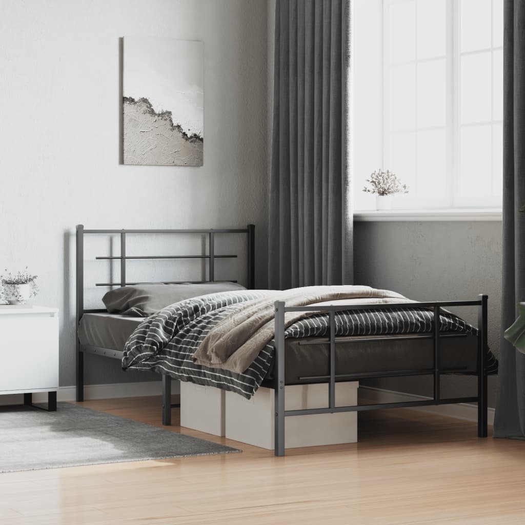 Cadre de lit métal sans matelas avec pied de lit noir 107x203cm - XIOS