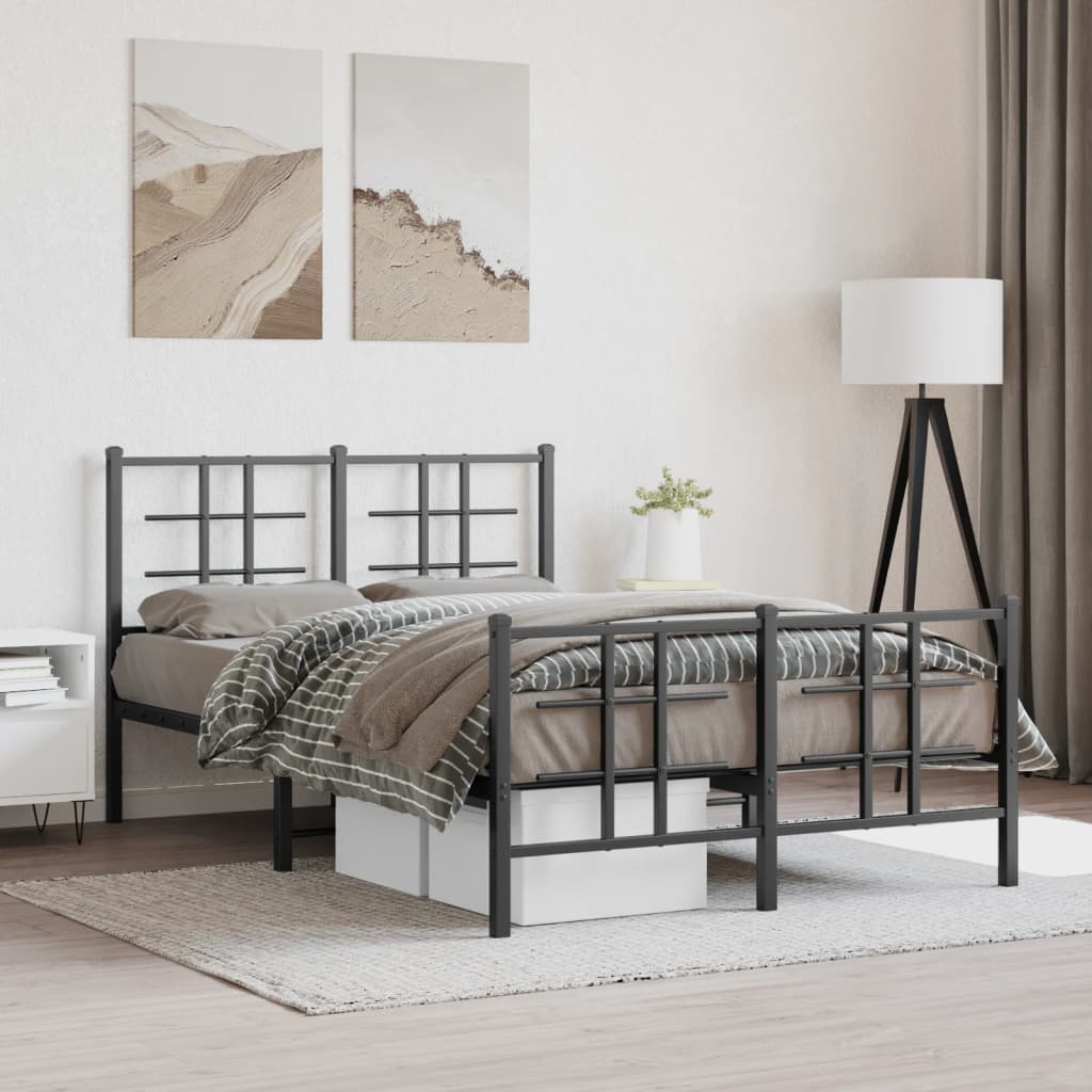 Cadre de lit métal sans matelas avec pied de lit noir 120x190cm - XIOS