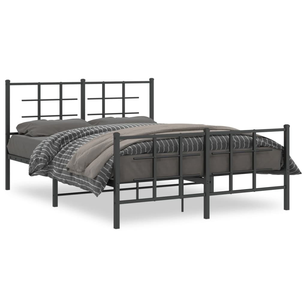 Cadre de lit métal sans matelas avec pied de lit noir 135x190cm - XIOS