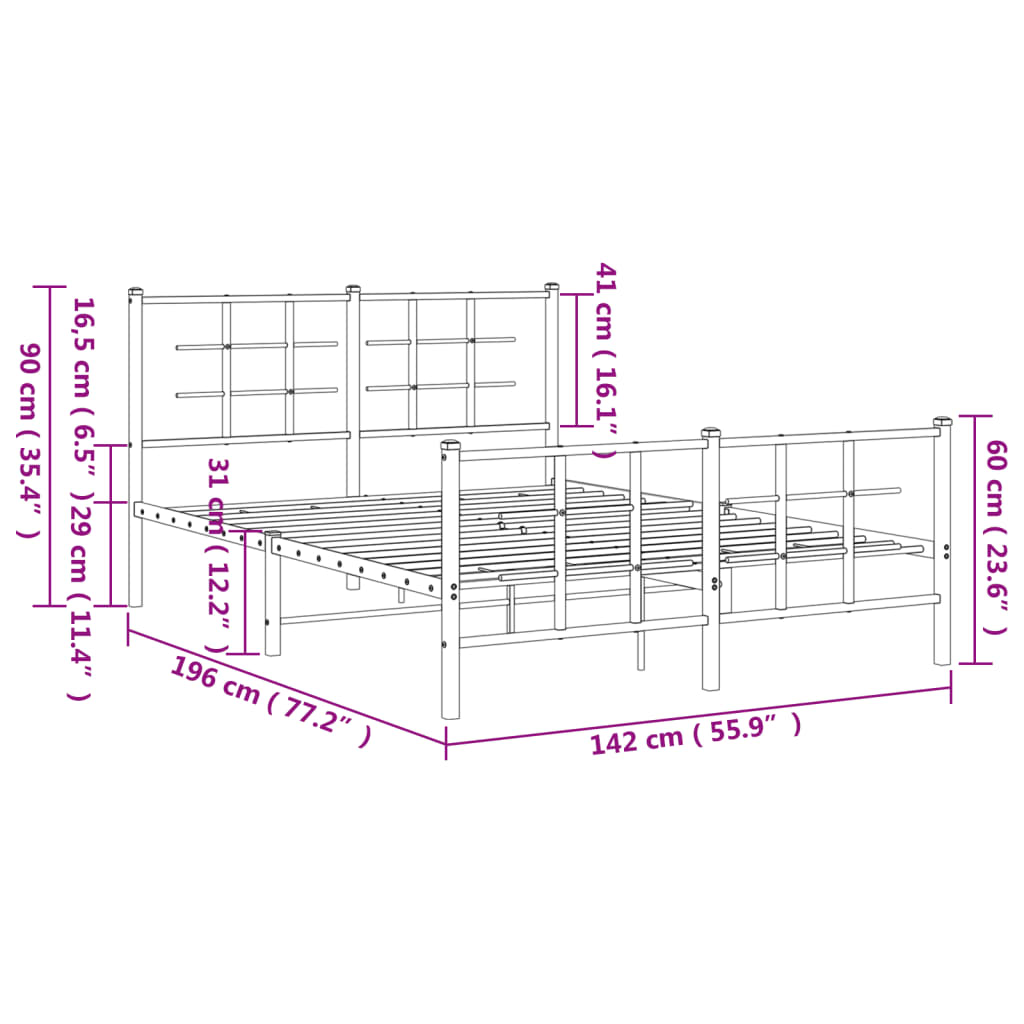 Cadre de lit métal sans matelas avec pied de lit noir 135x190cm - XIOS
