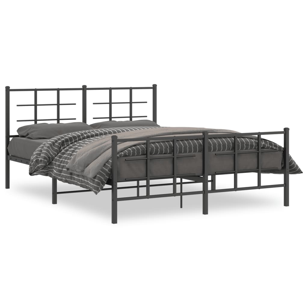 Cadre de lit métal sans matelas avec pied de lit noir 150x200cm - XIOS