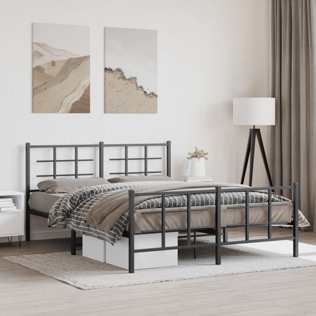 Cadre de lit métal sans matelas avec pied de lit noir 150x200cm - XIOS