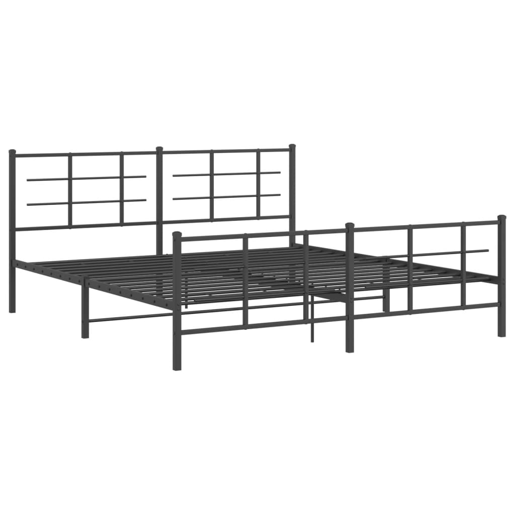 Cadre de lit métal sans matelas avec pied de lit noir 183x213cm - XIOS