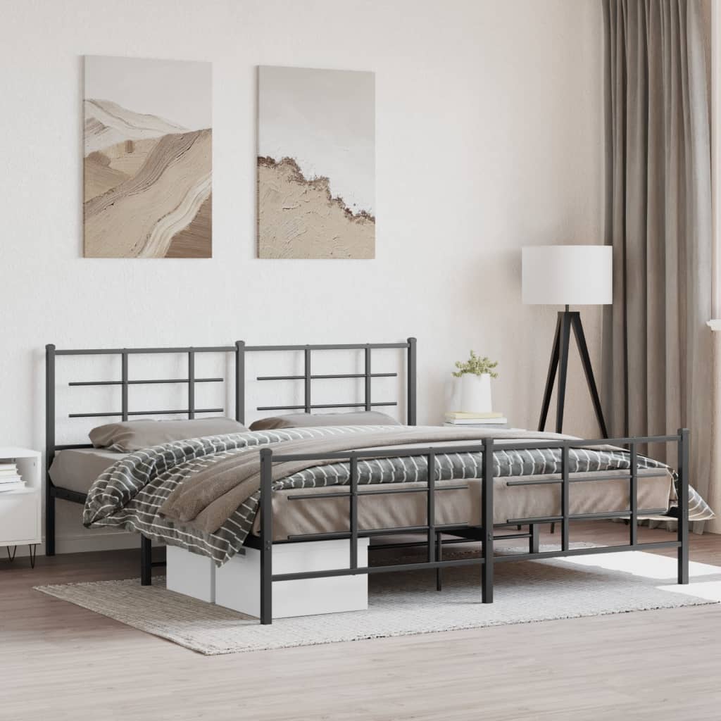 Cadre de lit métal sans matelas avec pied de lit noir 183x213cm - XIOS
