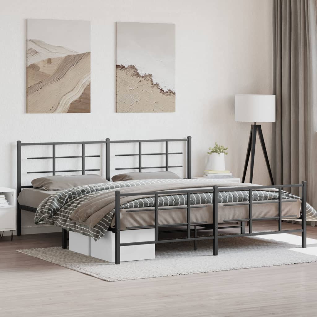 Cadre de lit métal sans matelas avec pied de lit noir 193x203cm - XIOS