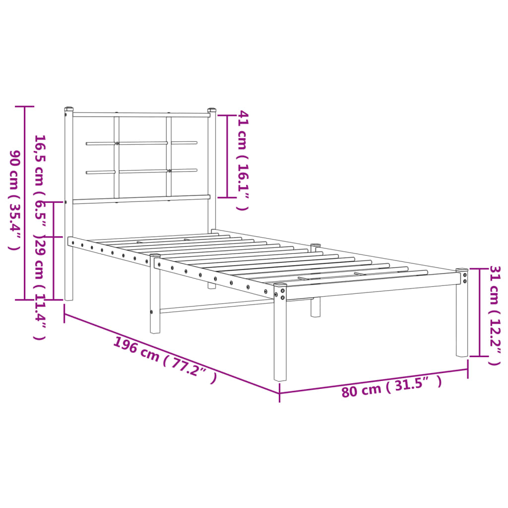 Cadre de lit métal sans matelas avec tête de lit blanc 75x190cm - XIOS