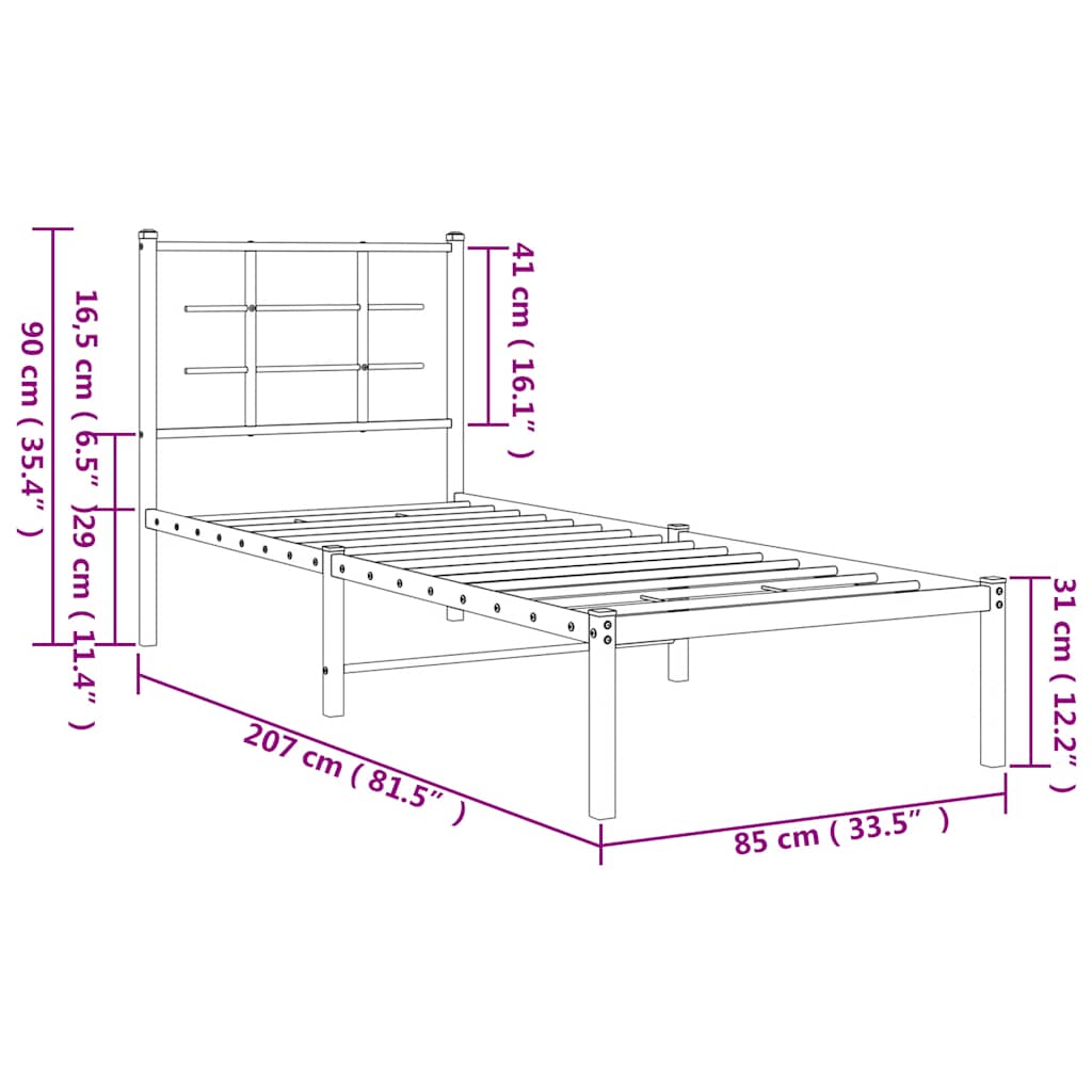 Cadre de lit métal sans matelas avec tête de lit blanc 80x200cm - XIOS