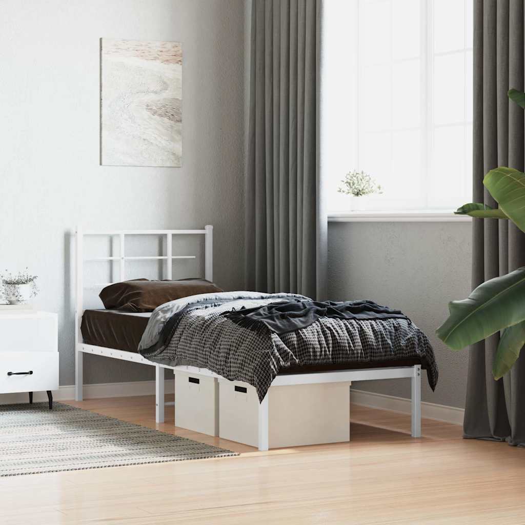 Cadre de lit métal sans matelas avec tête de lit blanc 80x200cm - XIOS