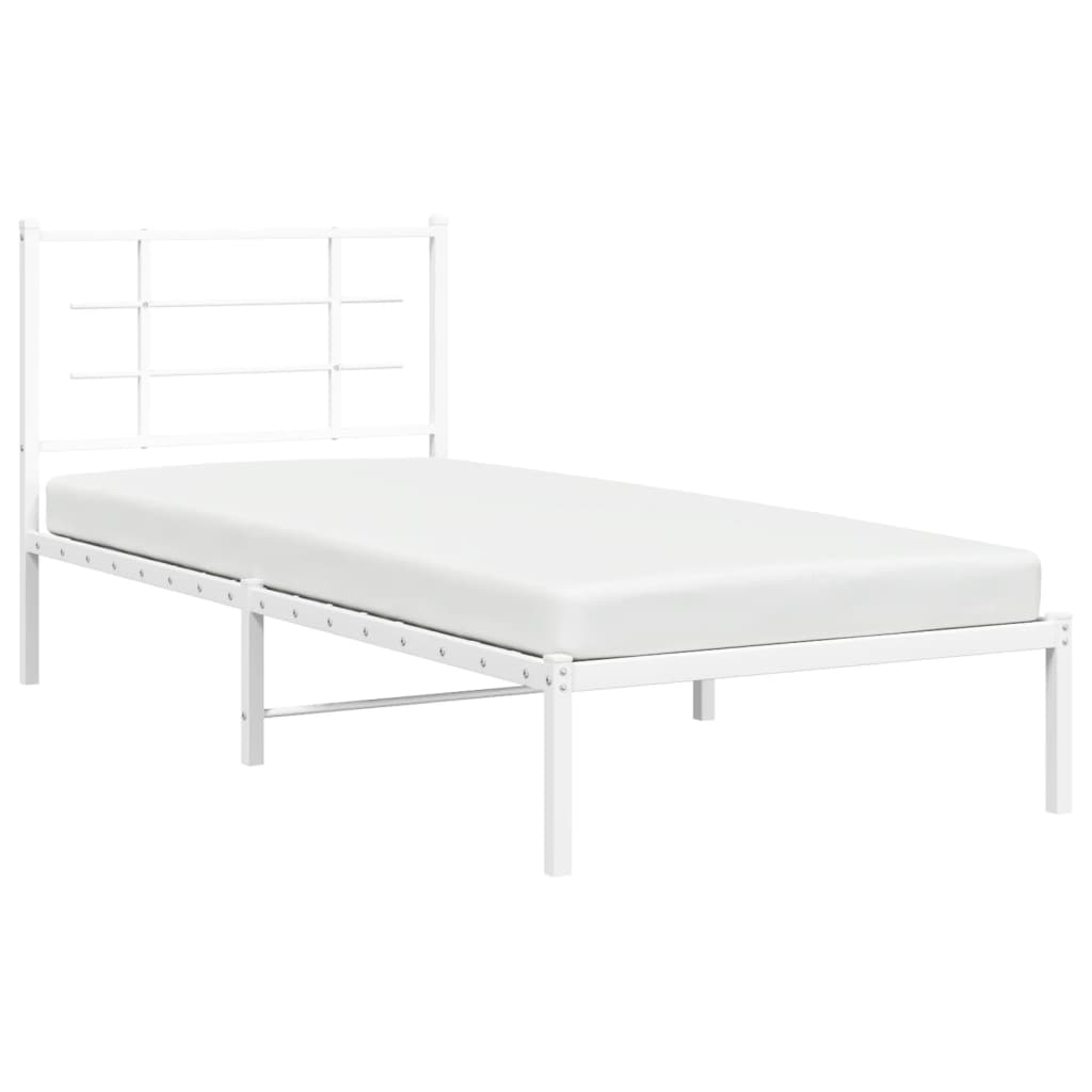 Cadre de lit métal sans matelas avec tête de lit blanc 90x200cm - XIOS
