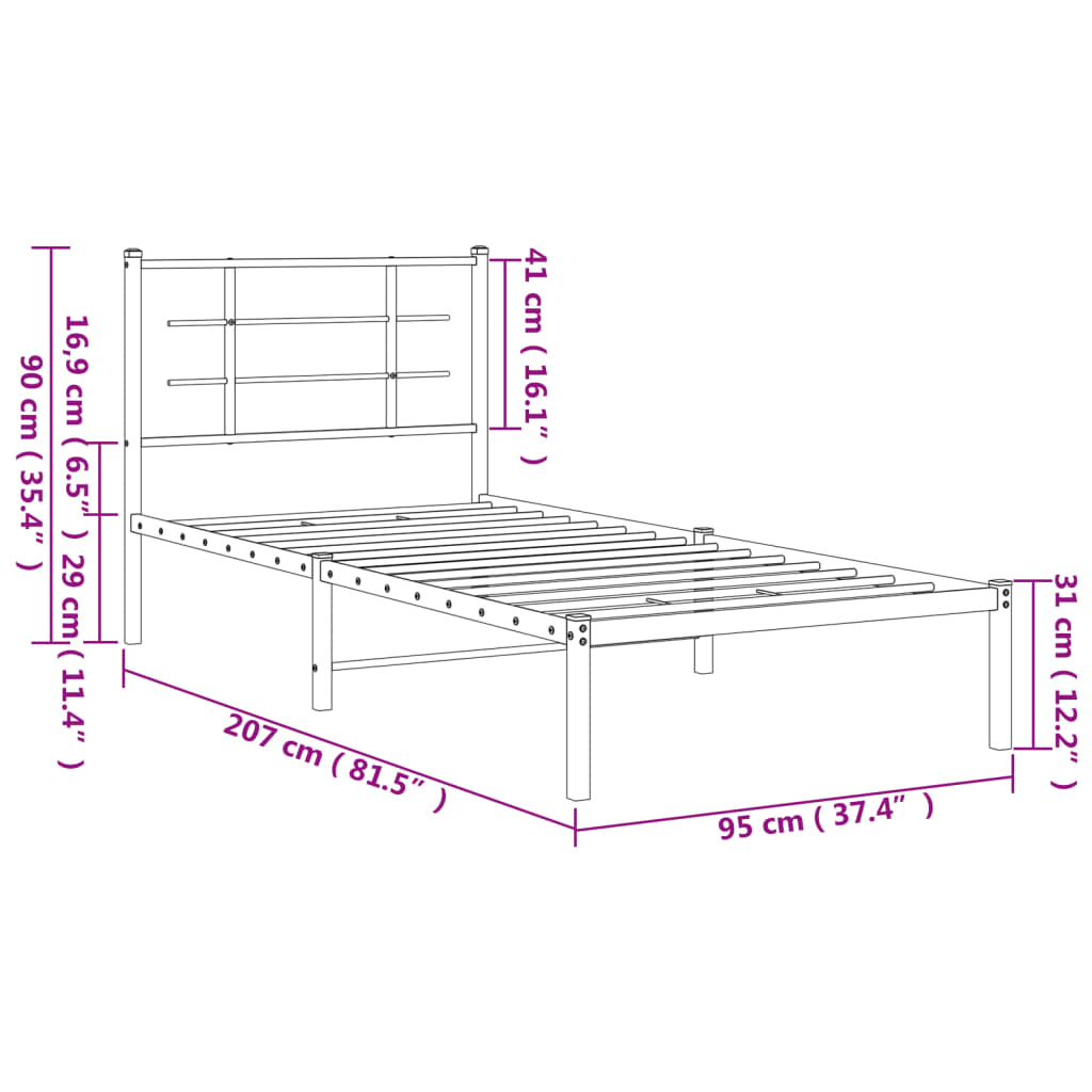 Cadre de lit métal sans matelas avec tête de lit blanc 90x200cm - XIOS