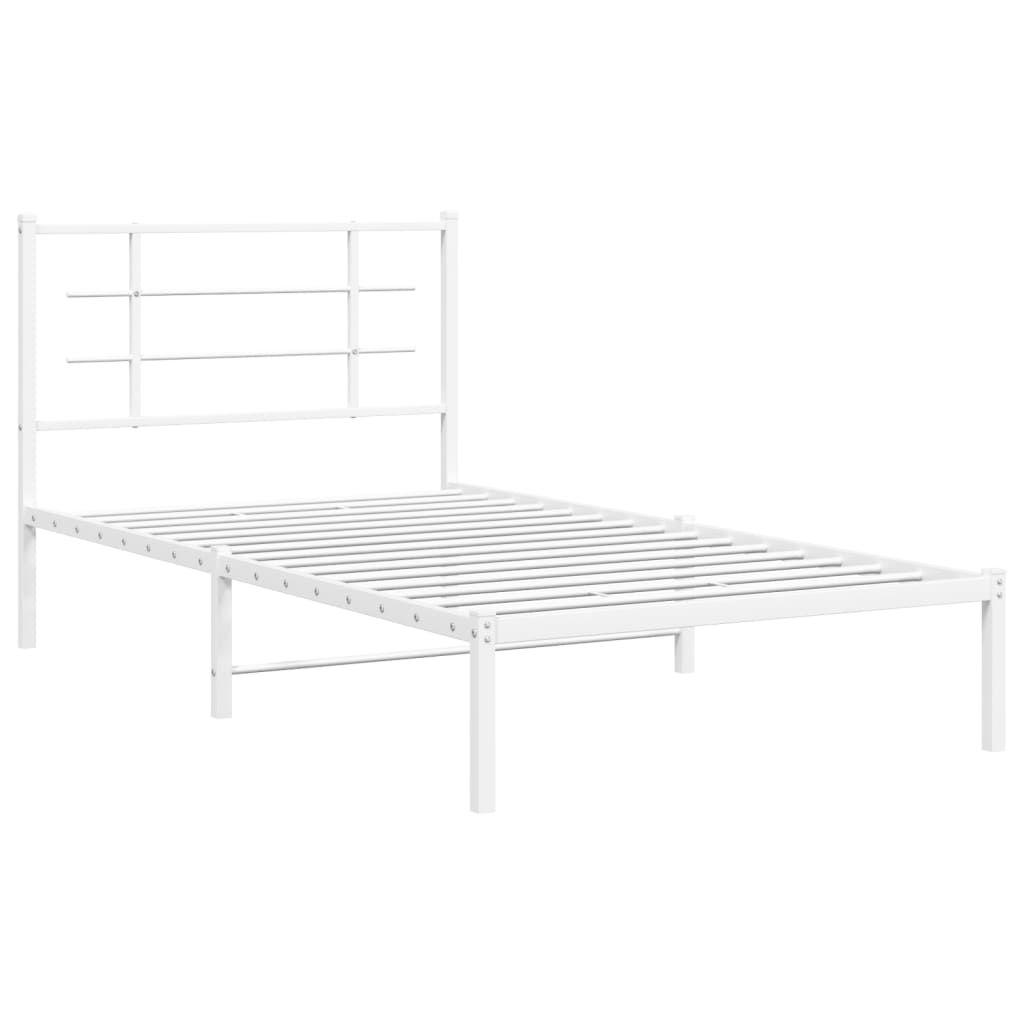 Cadre de lit métal sans matelas et tête de lit blanc 100x190 cm - XIOS