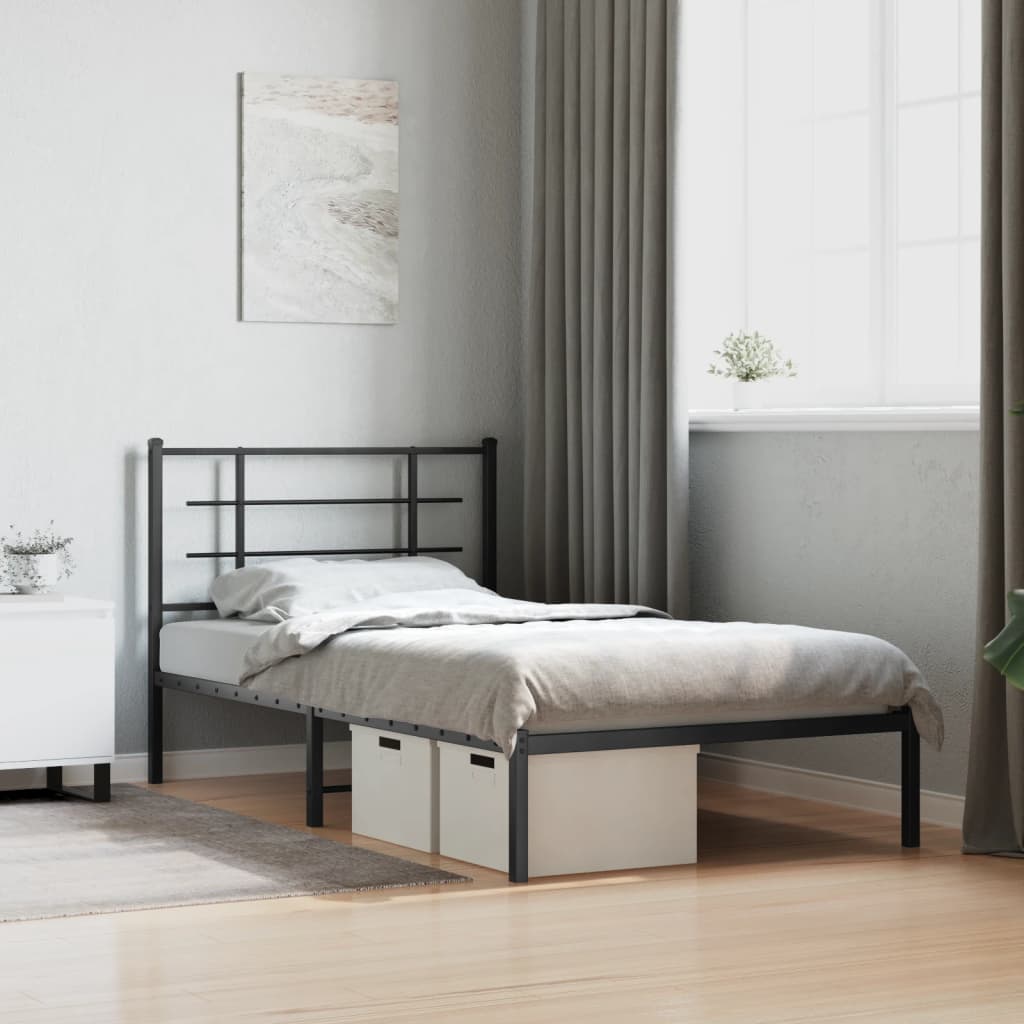 Cadre de lit métal sans matelas et tête de lit blanc 100x190 cm - XIOS
