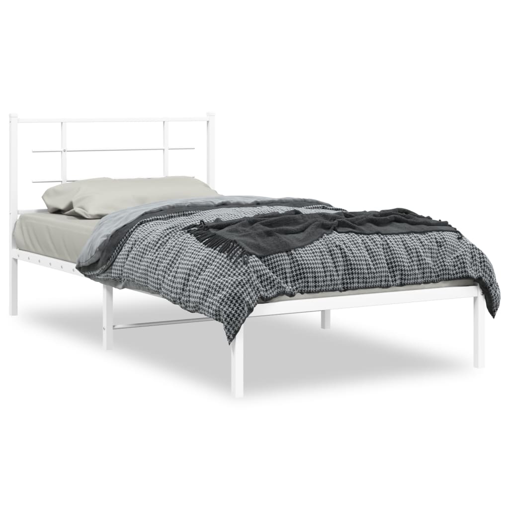 Cadre de lit métal sans matelas et tête de lit blanc 107x203 cm - XIOS