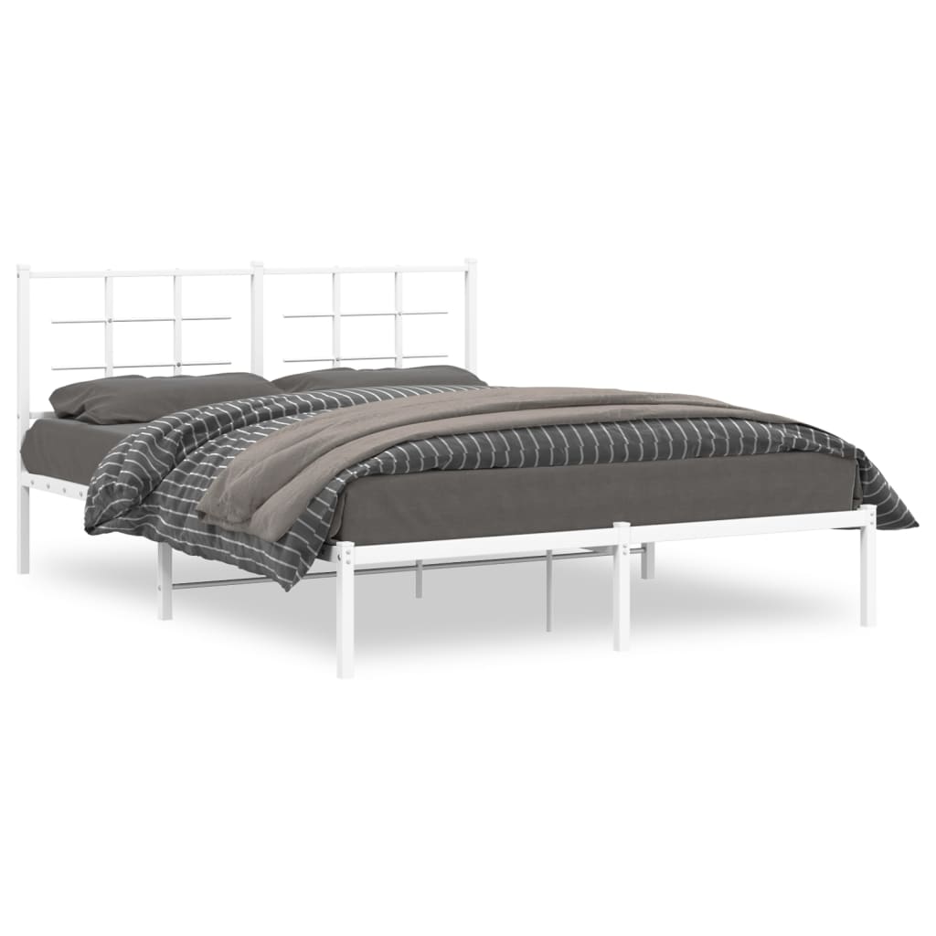 Cadre de lit métal sans matelas et tête de lit blanc 150x200 cm - XIOS