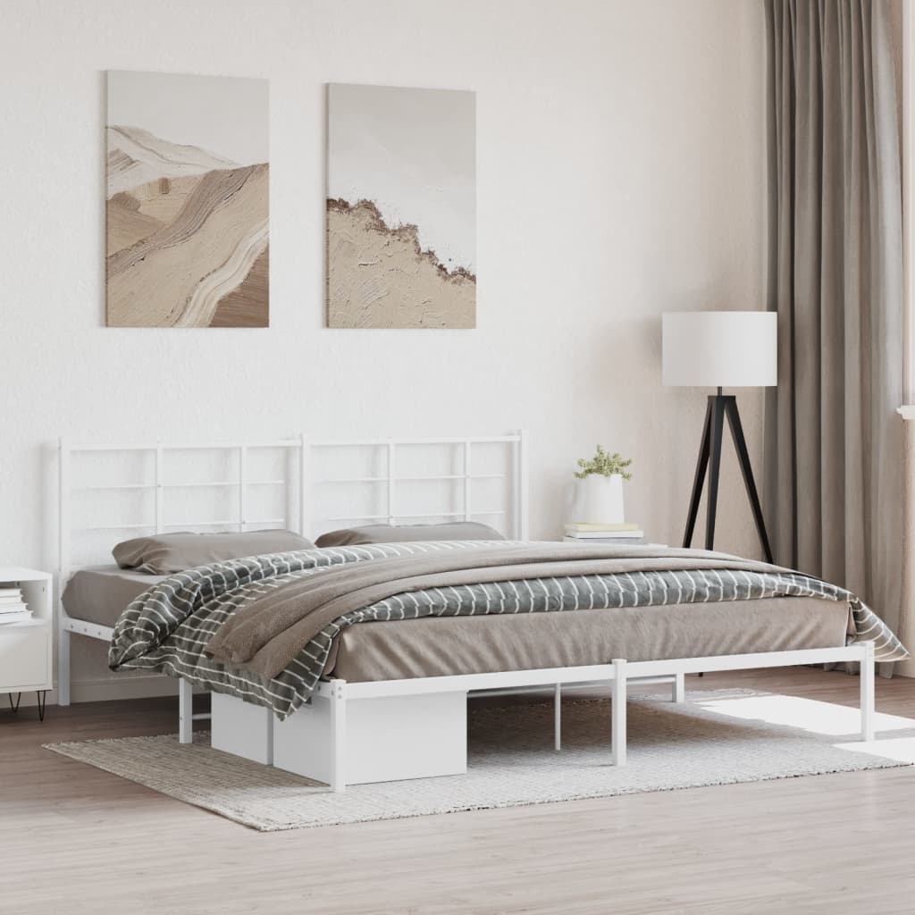 Cadre de lit métal sans matelas et tête de lit blanc 183x213 cm - XIOS