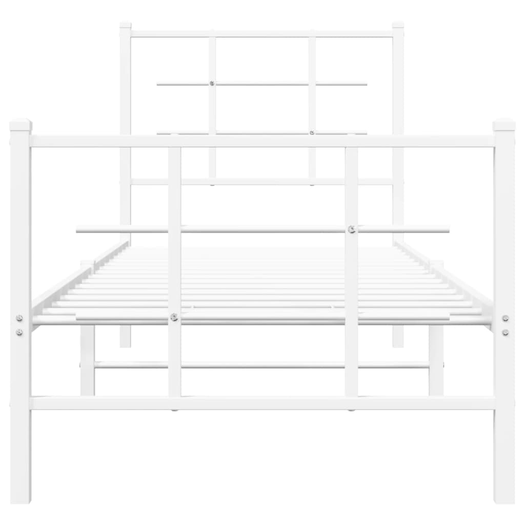 Cadre de lit métal sans matelas avec pied de lit blanc 75x190cm - XIOS