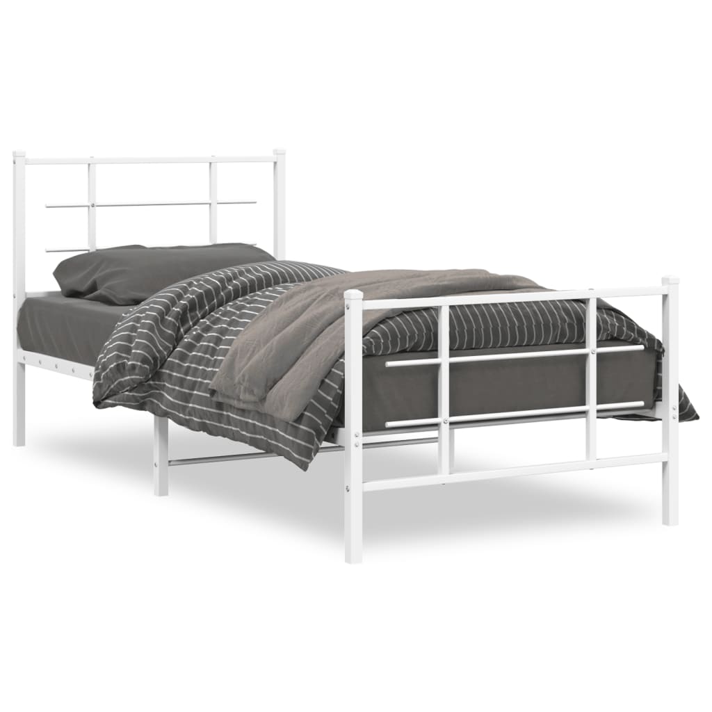 Cadre de lit métal sans matelas avec pied de lit blanc 90x190cm - XIOS
