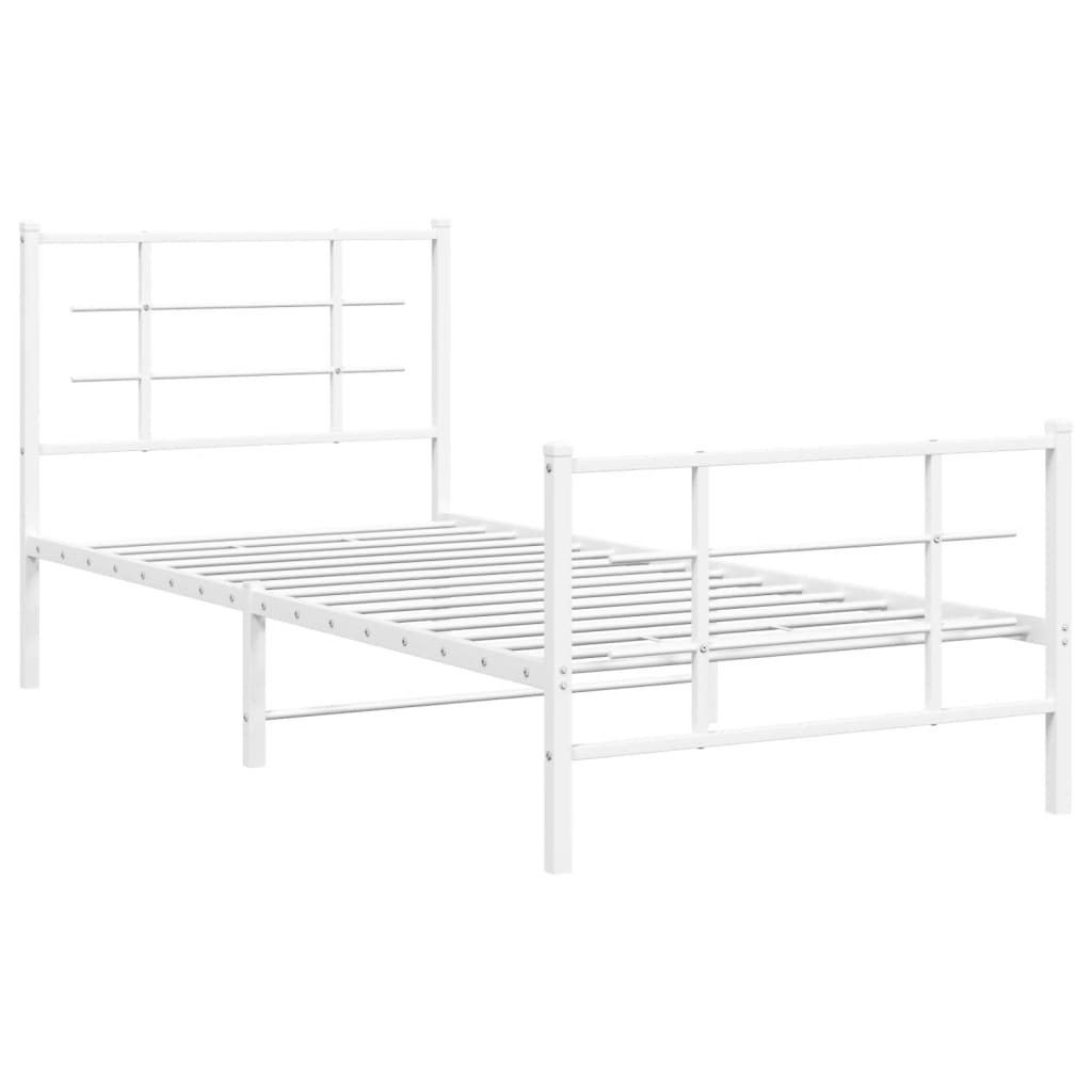 Cadre de lit métal sans matelas avec pied de lit blanc 90x190cm - XIOS