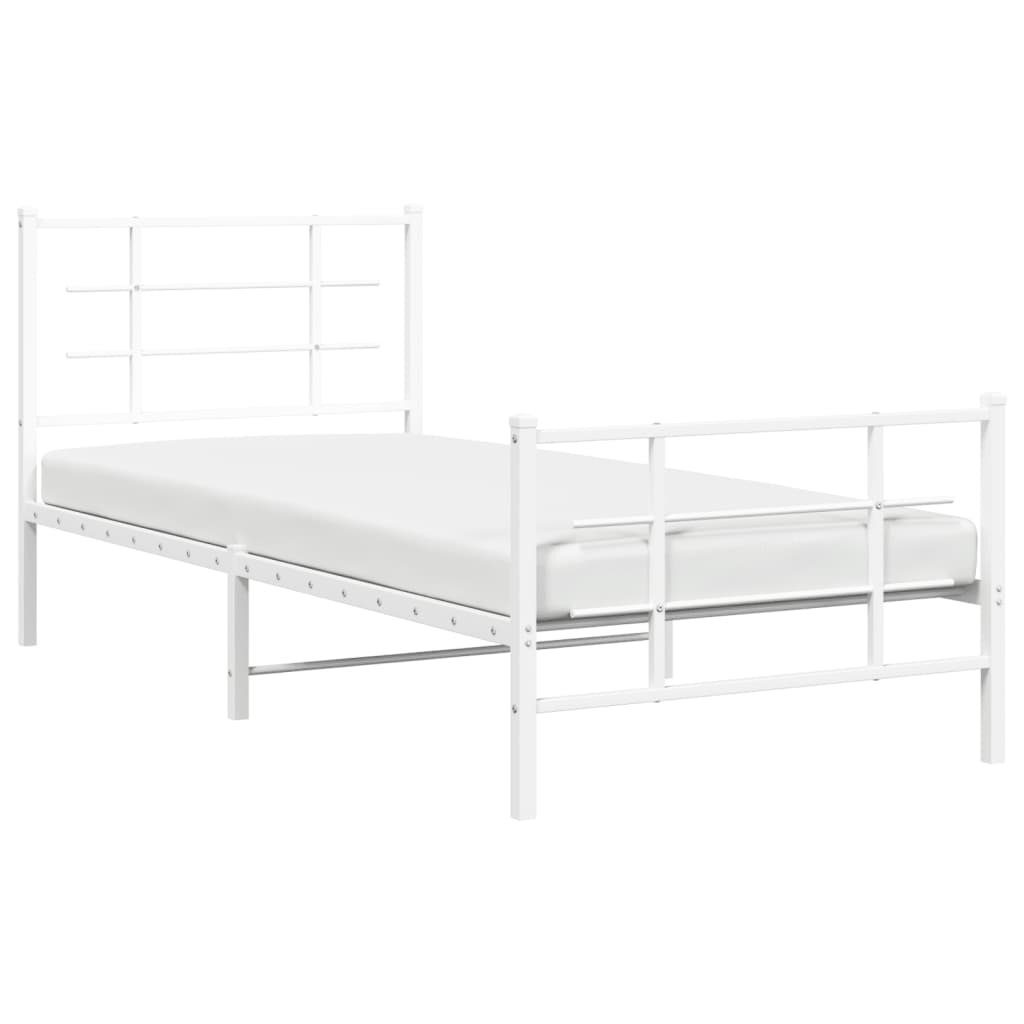 Cadre de lit métal sans matelas avec pied de lit blanc 90x190cm - XIOS