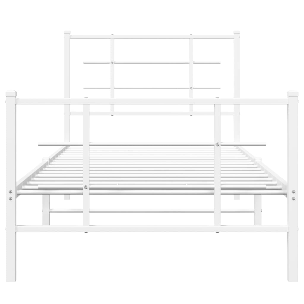Cadre de lit métal sans matelas avec pied de lit blanc 90x190cm - XIOS
