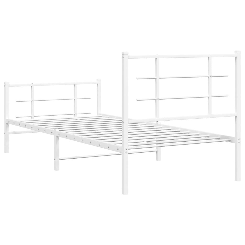 Cadre de lit métal sans matelas avec pied de lit blanc 90x190cm - XIOS