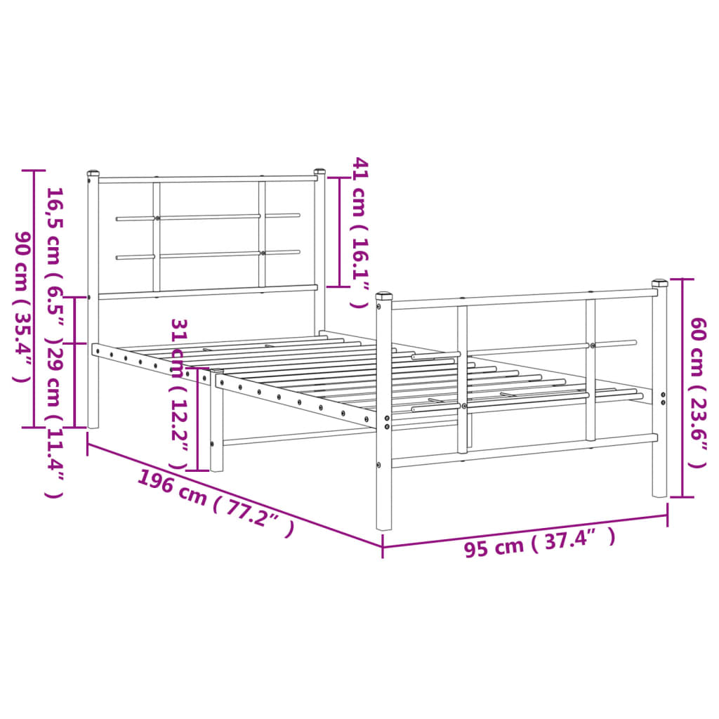 Cadre de lit métal sans matelas avec pied de lit blanc 90x190cm - XIOS