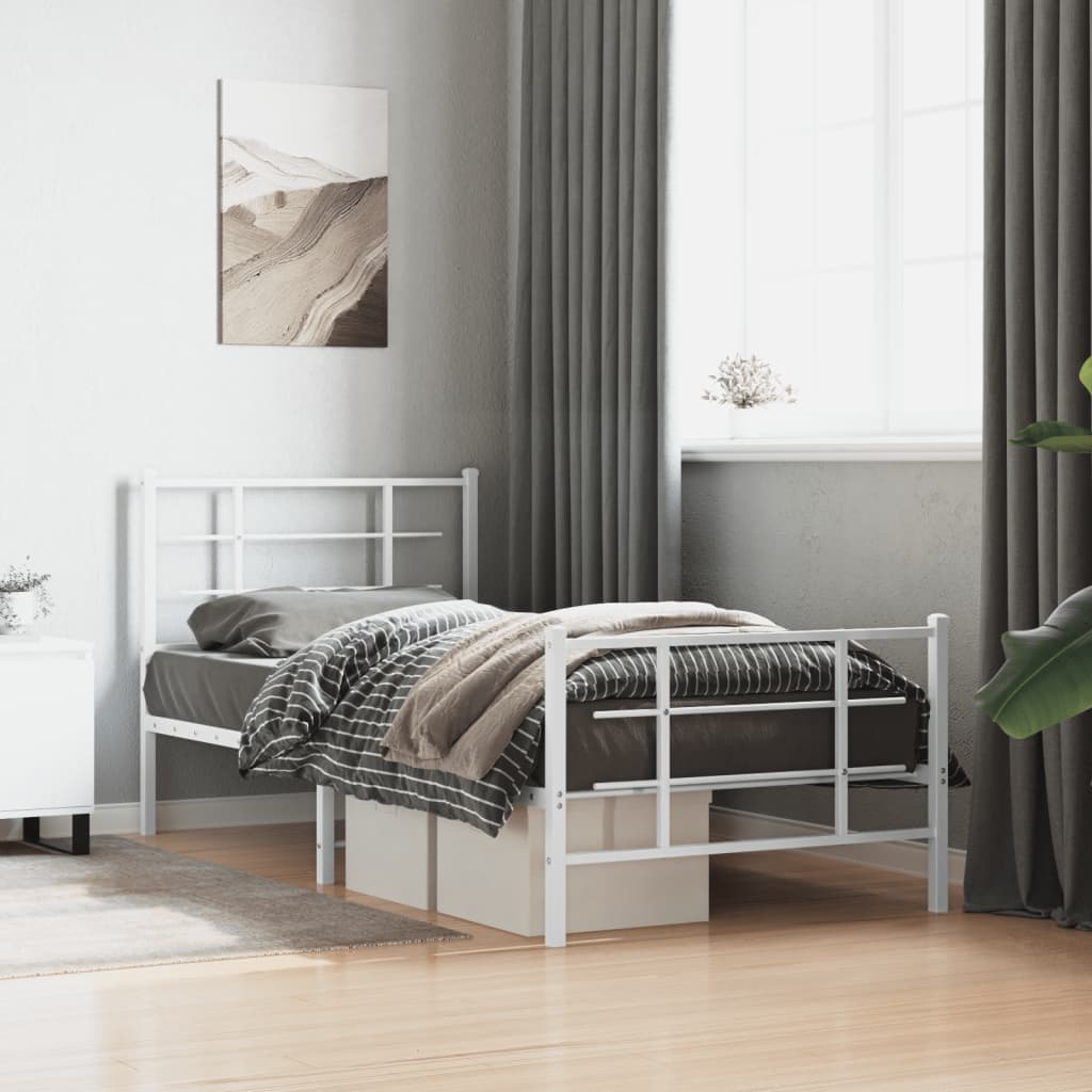 Cadre de lit métal sans matelas avec pied de lit blanc 90x190cm - XIOS