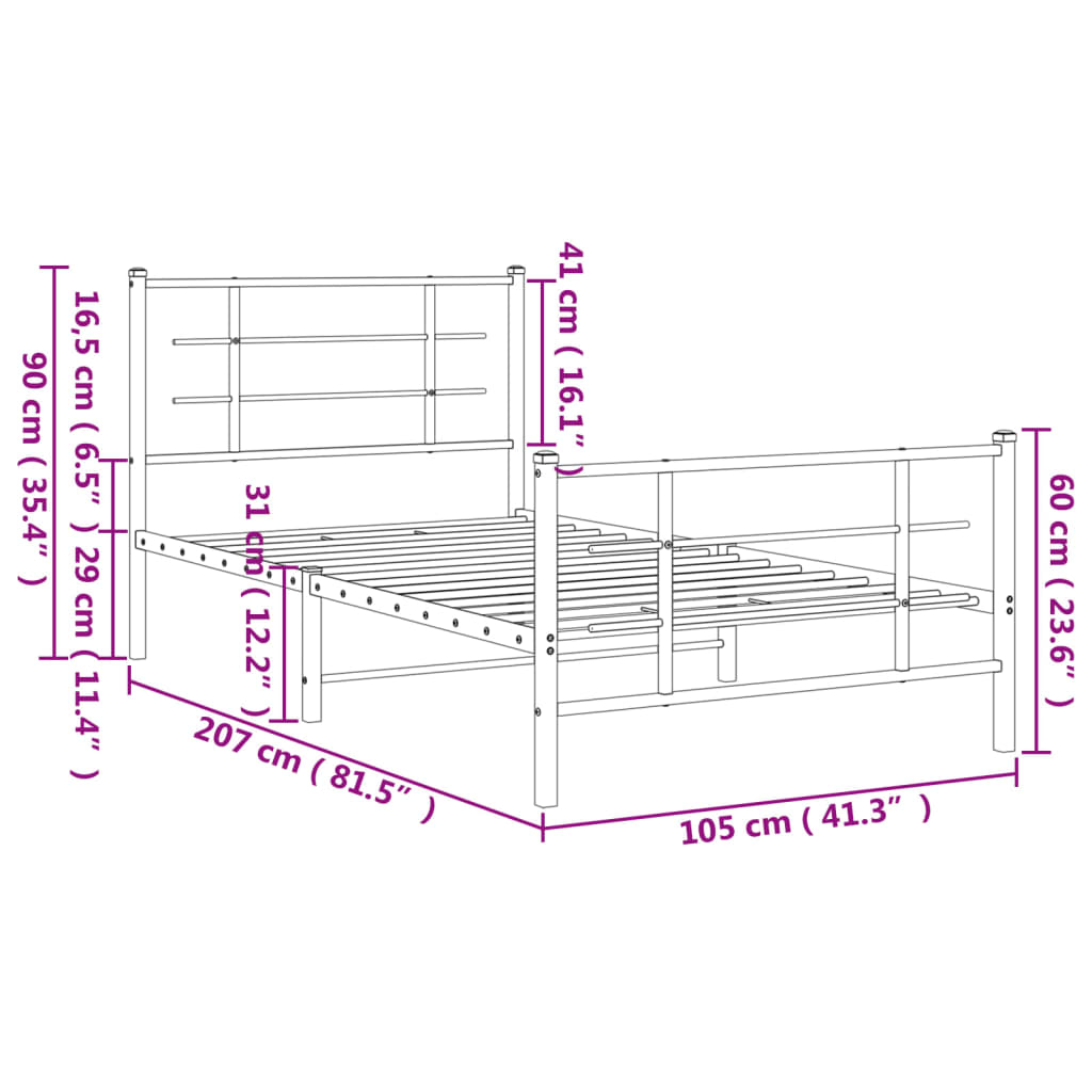 Cadre de lit métal sans matelas et pied de lit blanc 100x200 cm - XIOS