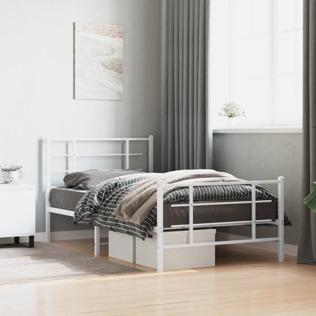 Cadre de lit métal sans matelas et pied de lit blanc 100x200 cm - XIOS