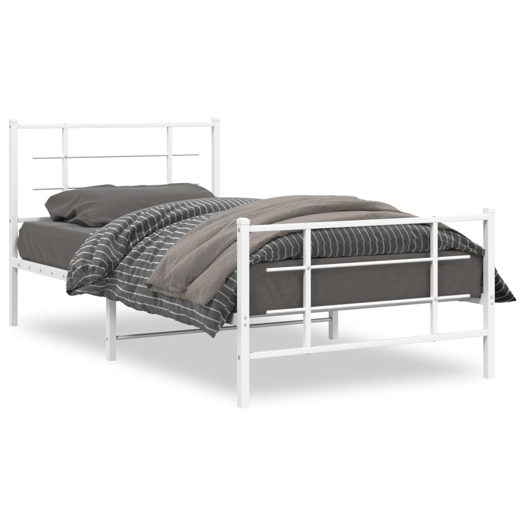 Cadre de lit métal sans matelas et pied de lit blanc 107x203 cm - XIOS