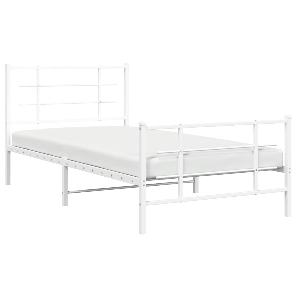 Cadre de lit métal sans matelas et pied de lit blanc 107x203 cm - XIOS