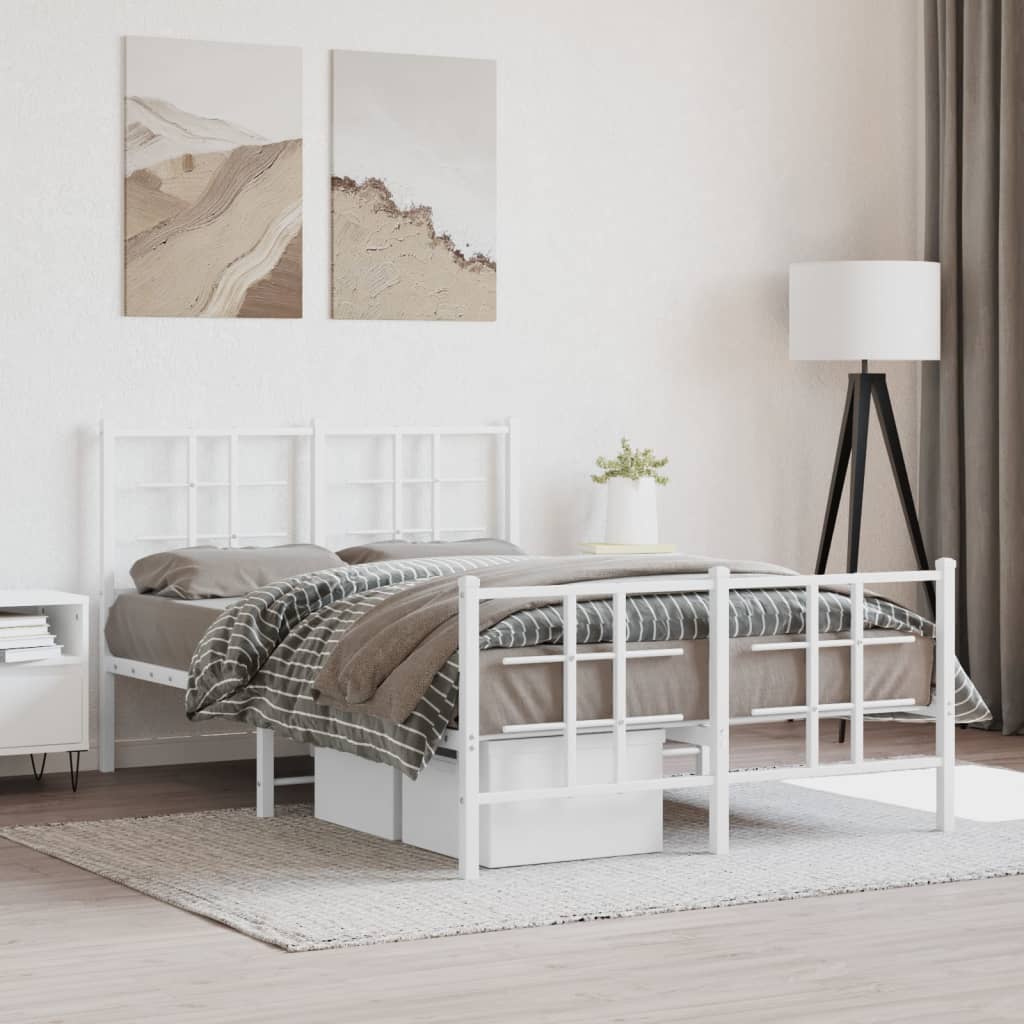 Cadre de lit métal sans matelas et pied de lit blanc 120x200 cm - XIOS
