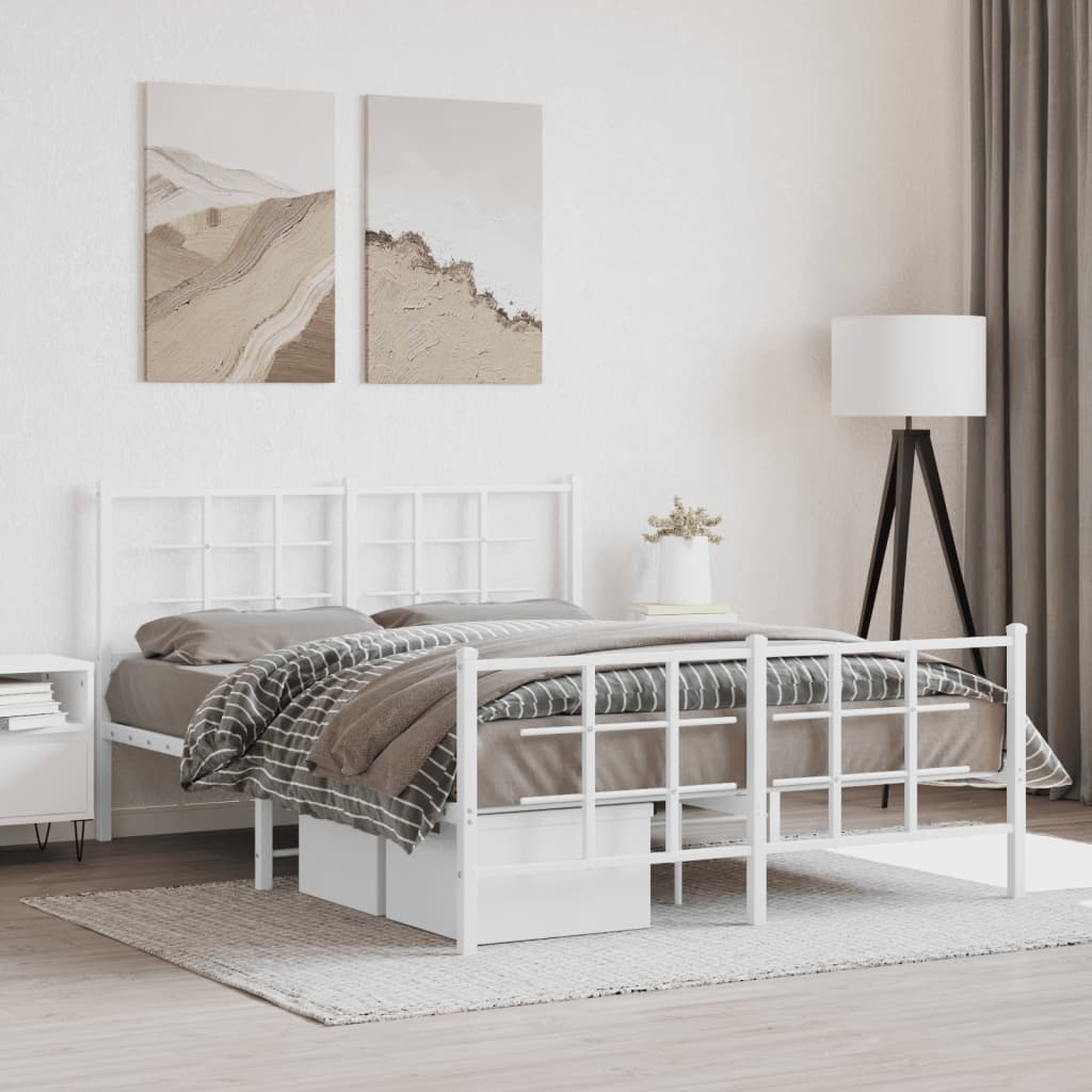 Cadre de lit métal sans matelas et pied de lit blanc 140x190 cm - XIOS