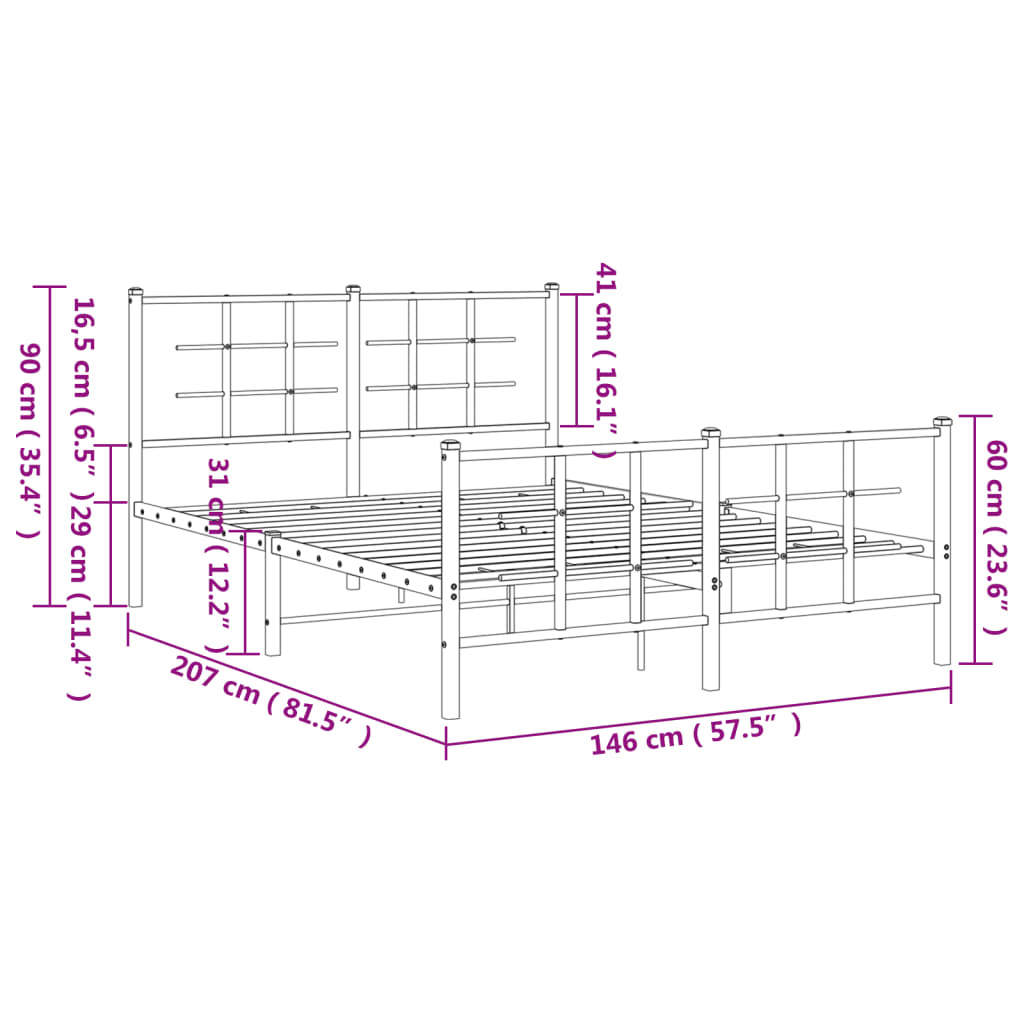 Cadre de lit métal sans matelas et pied de lit blanc 140x200 cm - XIOS
