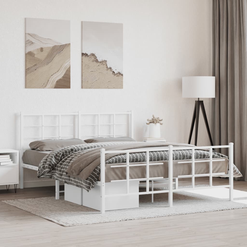Cadre de lit métal sans matelas et pied de lit blanc 150x200 cm - XIOS